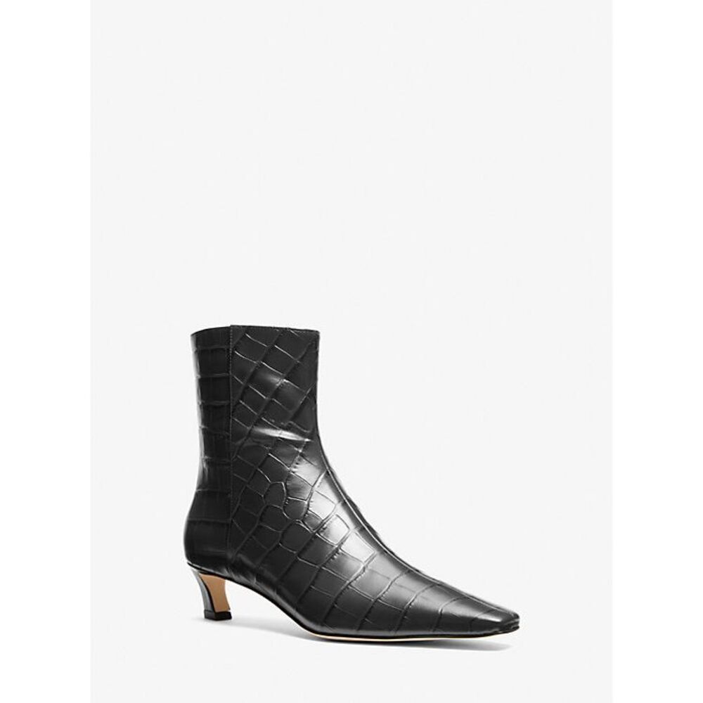 Michael Kors Black Croc Embossed Kitten Heels